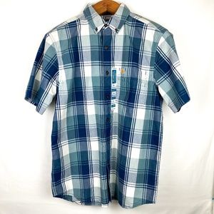 Carhartt Mens Relaxed Fit Short Sleeve Button Down Plaid (M)
